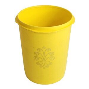 Vintage Tupperware Yellow Canister No Lid Floral Design Made In USA 6" tall 4.5"